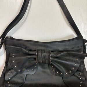 Womens bag shoulder bag faded black bow closure w/studs!#Y2K#desertnights#fierce